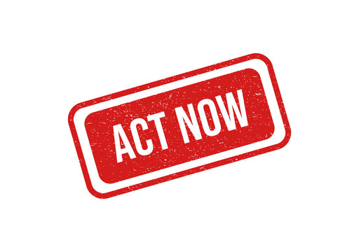 Red act now urgent call to action badge isolated on transparent background