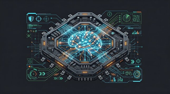 Futuristic Artificial Intelligence Brain Interface and Technology Display