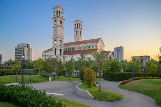Mother Teresa Cathedral at Dusk in Pristina, Kosovo
