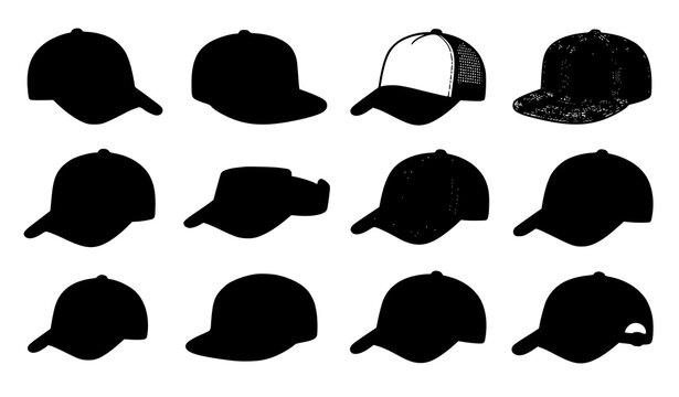 Cartoon Baseball Cap Icons Vector Set with Colorful Sport Hats Snapback Trucker Fitted Visor and Casual Headwear Collection Isolated on White Background