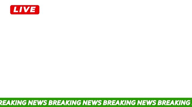 breaking news Green screen animation with red LIVE banner and scrolling ticker for broadcast overlays and media production