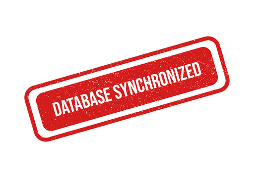 Red database synchronization warning badge isolated on transparent background