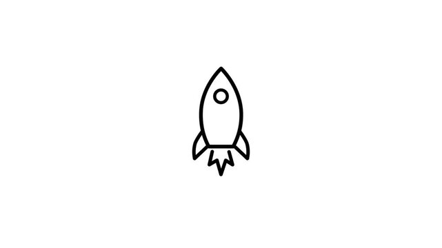 Rocket flying on sky line icon animation. simple rocket flying concept animation.