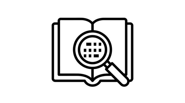 Open book icon with magnifying glass