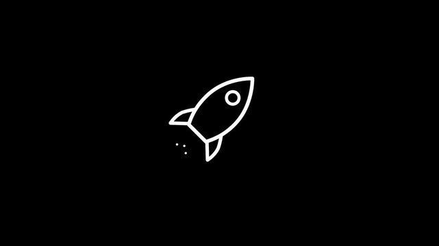 space rocket animated outline icon with alpha channel. space rocket 4k video animation for web, mobile and ui design
