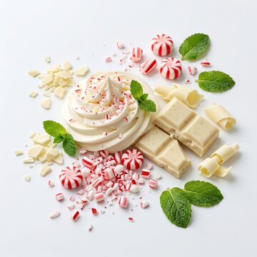 Fresh mint chocolate dessert with peppermint candies and green leaves for holidays