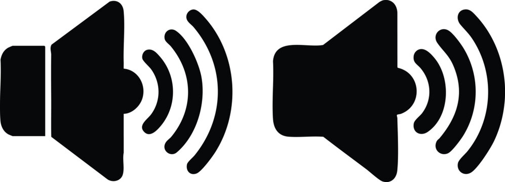 Two black speaker with sound waves on a white background audio
