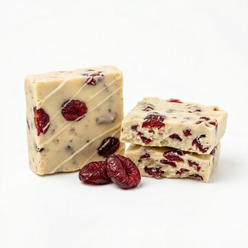 Natural handmade soap bars with dried cranberry pieces for skin care and bath time