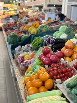 Fresh colorful vegetables displayed at a local farmers market