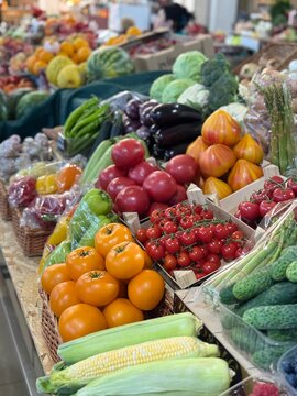 Fresh colorful vegetables displayed at a local farmers market