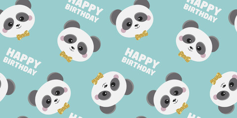 Children's pattern featuring a panda boy with a gold bow tie © M_A_R_I_A_N_N_A