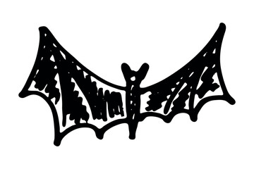 Fototapeta premium Hand drawn cute flying bat doodle Bat silhouette illustration Happy Halloween day For decoration, print, stickers, greeting card, design, kids books
