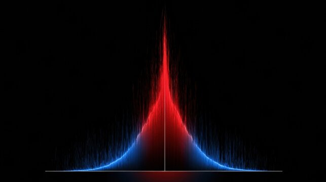 This artwork displays a statistical bell curve with a large red spike representing an outlier event, contrasted against a blue normal distribution.
