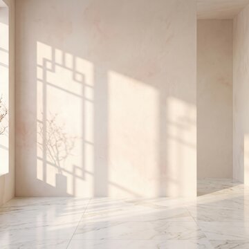 Bright sunlight shining through large window glass into a modern minimalist room interior