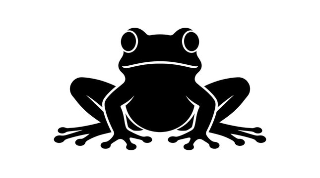 Black frog silhouette, amphibian icon, wildlife symbol, simple illustration