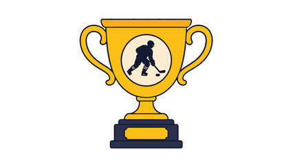 Gold ice hockey trophy cup with player silhouette illustration © Artstock
