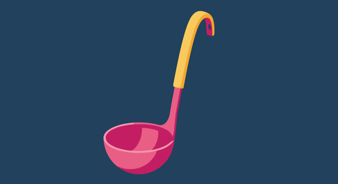 Vibrant pink kitchen ladle featuring a yellow handle, perfect for serving soup or sauce in a modern colorful kitchen.