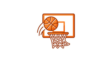 Basketball swooshing through net on orange backboard. © Fatin