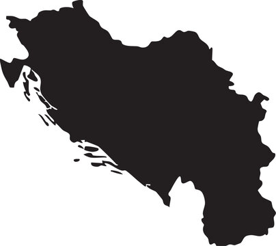 Black silhouette map of Yugoslavia a historical country outline for graphic design and educational purposes isolated on a white background