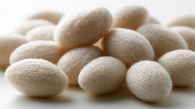 Raw silkworm cocoons isolated on white background