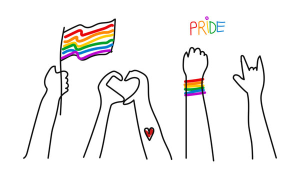 Gay pride Doodle Vector Hand Drawn Children Drawn Style LGBTQ+ Pride Month