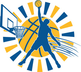 Basketball player dunking with sunburst graphic slam dunk © Priyom