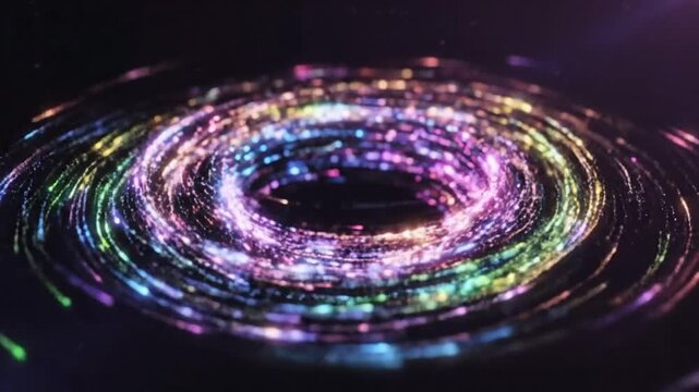 Swirling vortex of colorful sparkling particles creating a abstract spiral effect Keywords: abstract, vortex, spiral, particles, colorful, sparkling, glowing, light, energy, motion, dynamic, magic
