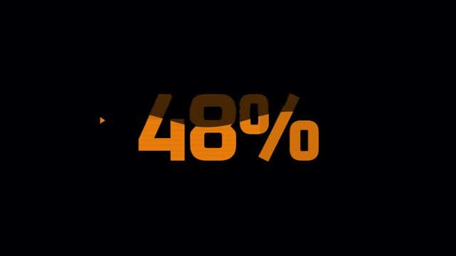 Digital loading progress bar animation with percentage counter numbers on black background.