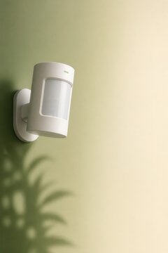 Security light on pastel wall with soft plant shadow and copy space
