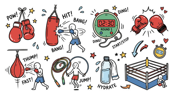 Boxing Training Set: Punching Bag, Gloves, Ring, Stopwatch, Jump Rope