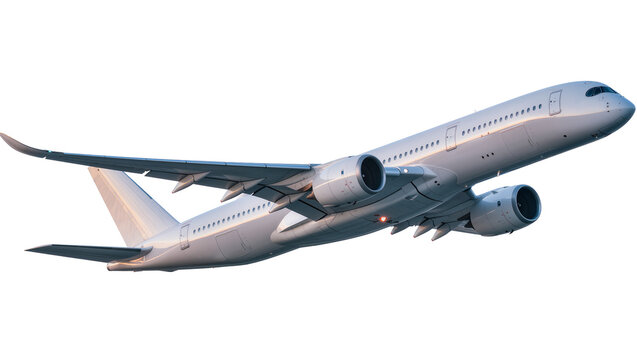 Isolated modern passenger jet airplane taking off or landing, commercial aircraft flying in air