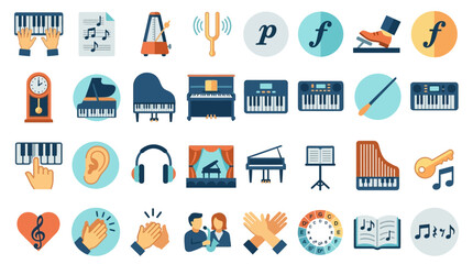 Piano and Music Education Flat Icon Set © Aan