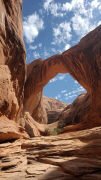 Natural arch formation in a desert landscape
