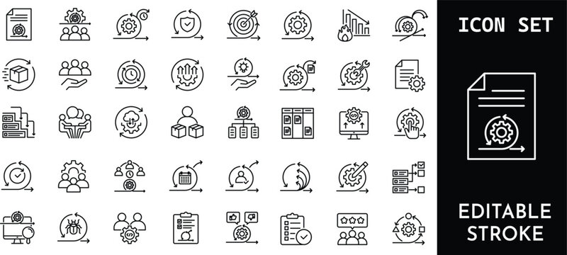 Agile software development and management process icons.