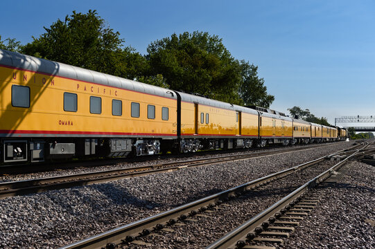 Elburn, IL - 9/9/24: Union Pacific train cars attached to Big Boy move east into Chicago - Omaha