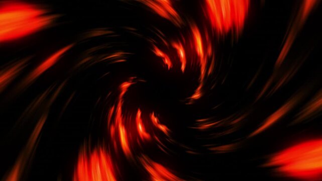 High-resolution 4K motion graphic featuring an intense, swirling vortex of vibrant fire-like orange and red light trails on a dark background. 