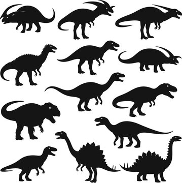 Collection of Dinosaur Silhouettes in Various Poses.
