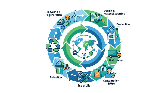 Circular Economy Iconography: Recycling, Regeneration, Collection, and Sustainable Resources