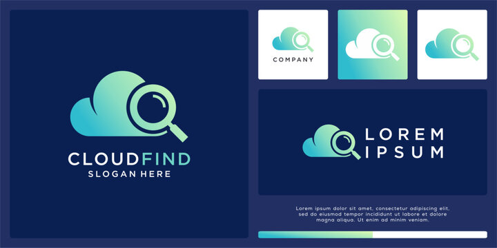 Cloud find logo design with magnifying