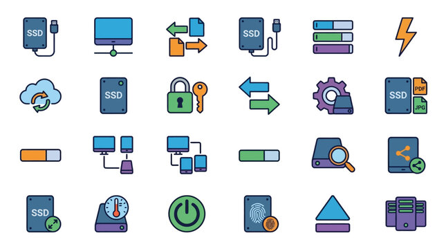 Flat Design Data and Technology Vector Icon Set