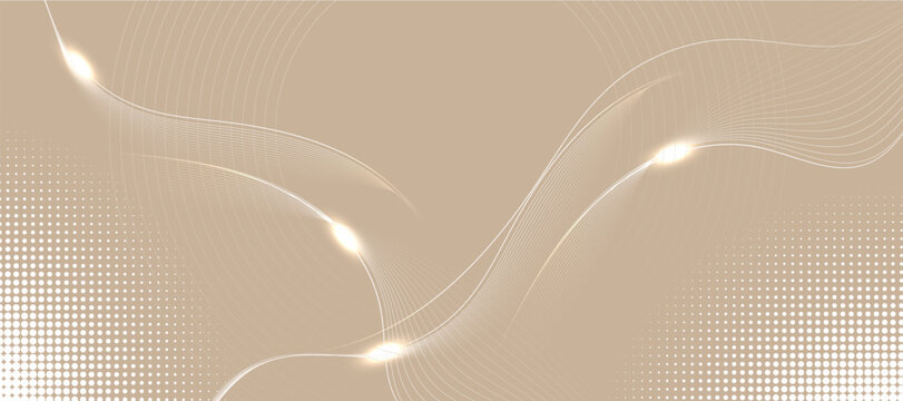 Abstract wave background with halftone and glowing lines on light brown background.