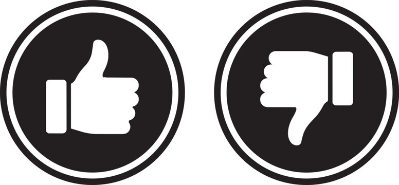 Two simple circular icons showing a thumbs up and thumbs down gesture against a white background