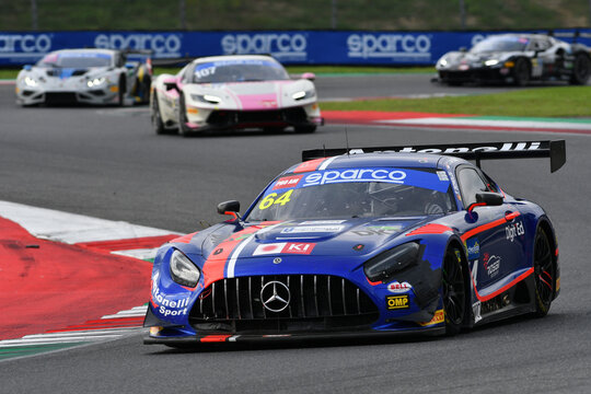Scarperia, Italy - September 14th 2025: Mercedes AMG GT3 of team AKM MOTORSPORT drive by Scholze - Caresani in action during Italian Championship GT Endurance race event at Mugello Circuit.