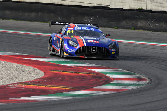 Scarperia, Italy - September 14th 2025: Mercedes AMG GT3 of team AKM MOTORSPORT drive by Scholze - Caresani in action during Italian Championship GT Endurance race event at Mugello Circuit.