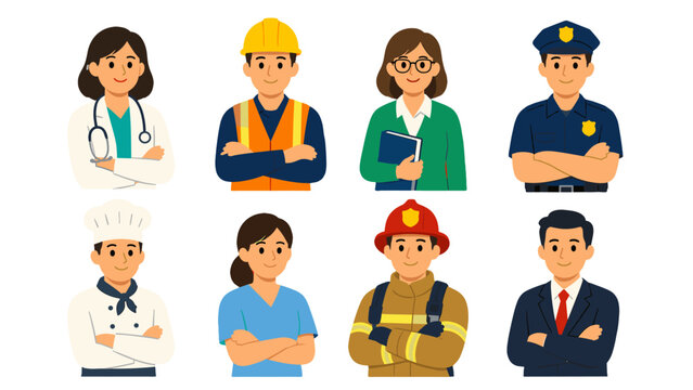 Vector set of workers from different professions standing together