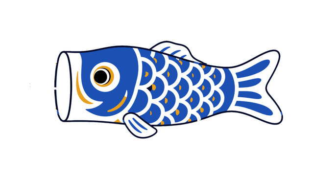Blue carp windsock cartoon icon in traditional Japanese style