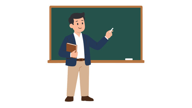 Male teacher standing in front of classroom chalkboard illustration