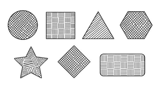 Hand drawn crosshatch pattern shapes set on white background