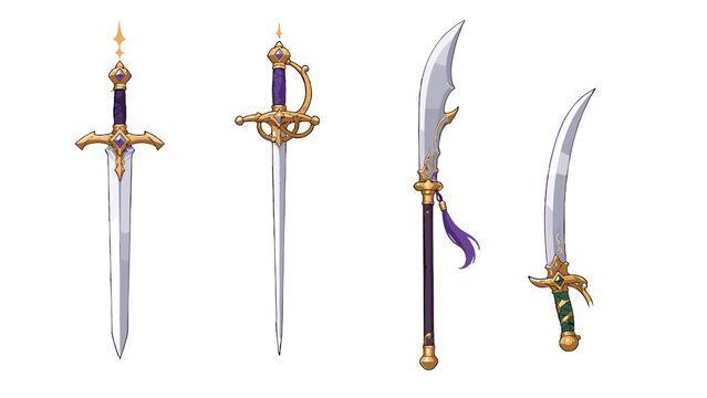 Fantasy sword set with ornate blades isolated on white
