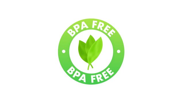 Animated BPA free label with green leaf icon